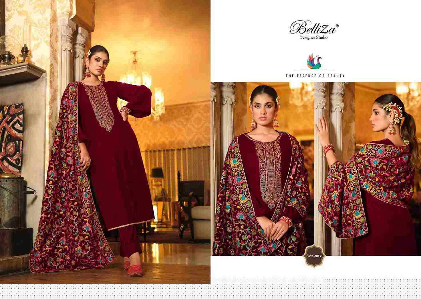 Rang Reza By Belliza 827-001 To 827-006 Series Beautiful Festive Suits Colorful Stylish Fancy Casual Wear & Ethnic Wear Pure Velvet Embroidered Dresses At Wholesale Price