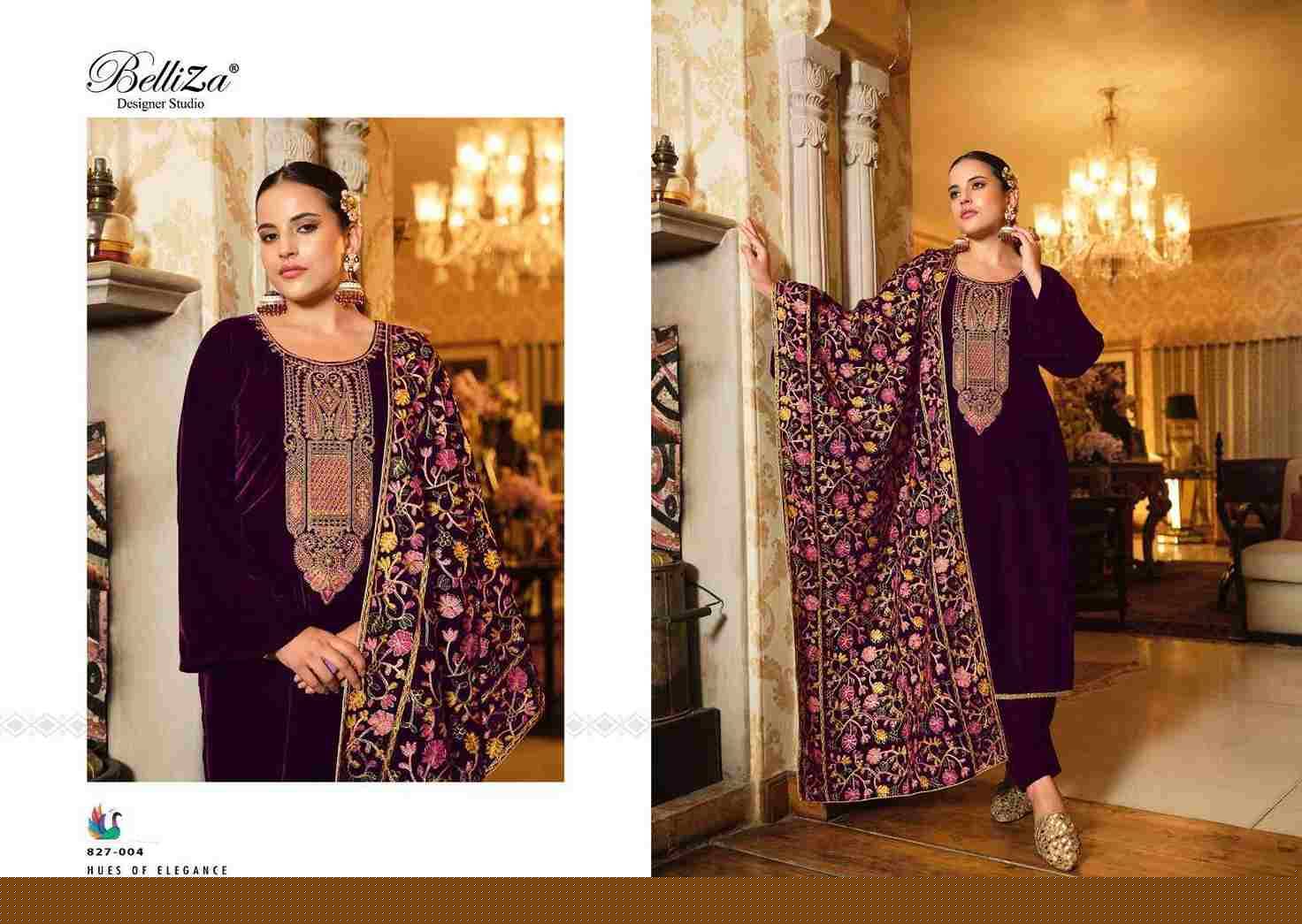 Rang Reza By Belliza 827-001 To 827-006 Series Beautiful Festive Suits Colorful Stylish Fancy Casual Wear & Ethnic Wear Pure Velvet Embroidered Dresses At Wholesale Price