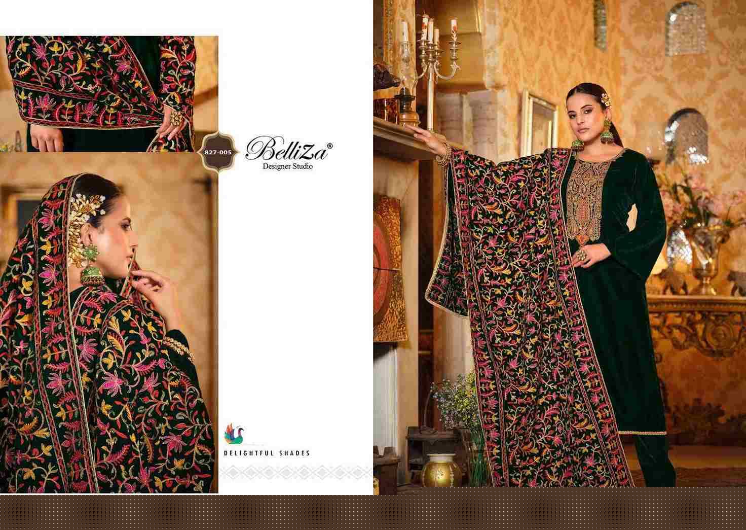 Rang Reza By Belliza 827-001 To 827-006 Series Beautiful Festive Suits Colorful Stylish Fancy Casual Wear & Ethnic Wear Pure Velvet Embroidered Dresses At Wholesale Price