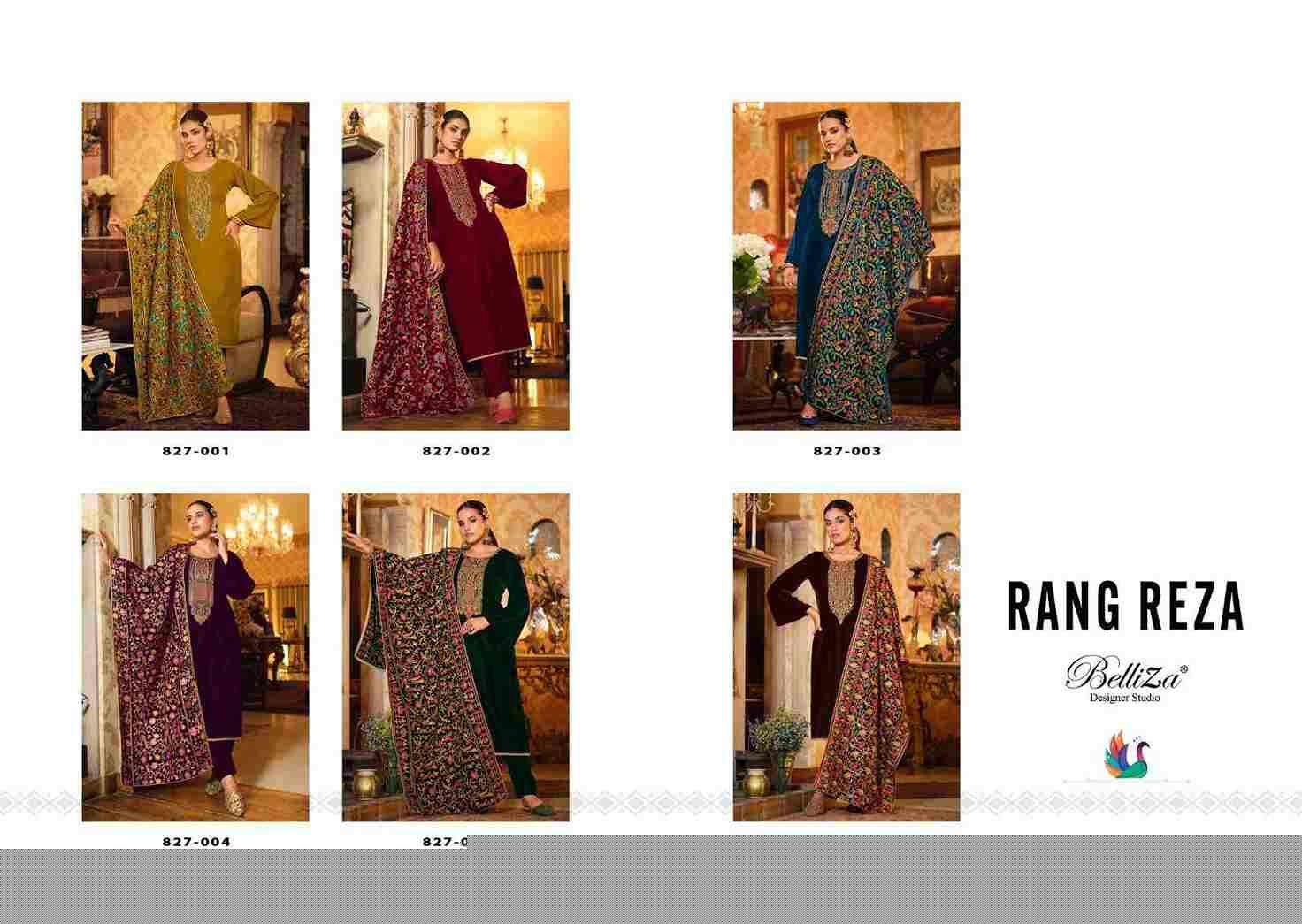 Rang Reza By Belliza 827-001 To 827-006 Series Beautiful Festive Suits Colorful Stylish Fancy Casual Wear & Ethnic Wear Pure Velvet Embroidered Dresses At Wholesale Price