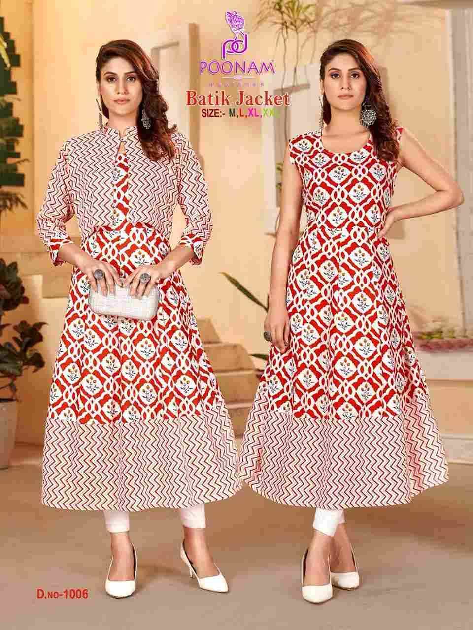 Batik Jacket By Poonam Designer 1001 To 1006 Series Designer Stylish Fancy Colorful Beautiful Party Wear & Ethnic Wear Collection Rayon Foil Kurtis With Jacket At Wholesale Price