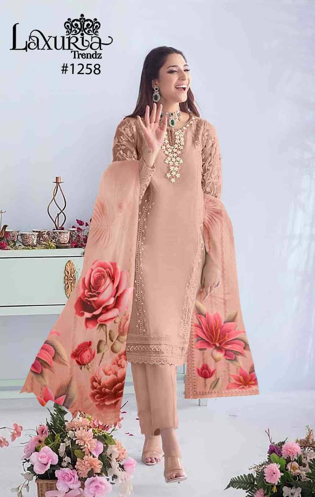 Luxuria Trendz 1258 Colours By Luxuria 1258-A To 1258-D Series Beautiful Pakistani Suits Colorful Stylish Fancy Casual Wear & Ethnic Wear Organza Embroidered Dresses At Wholesale Price