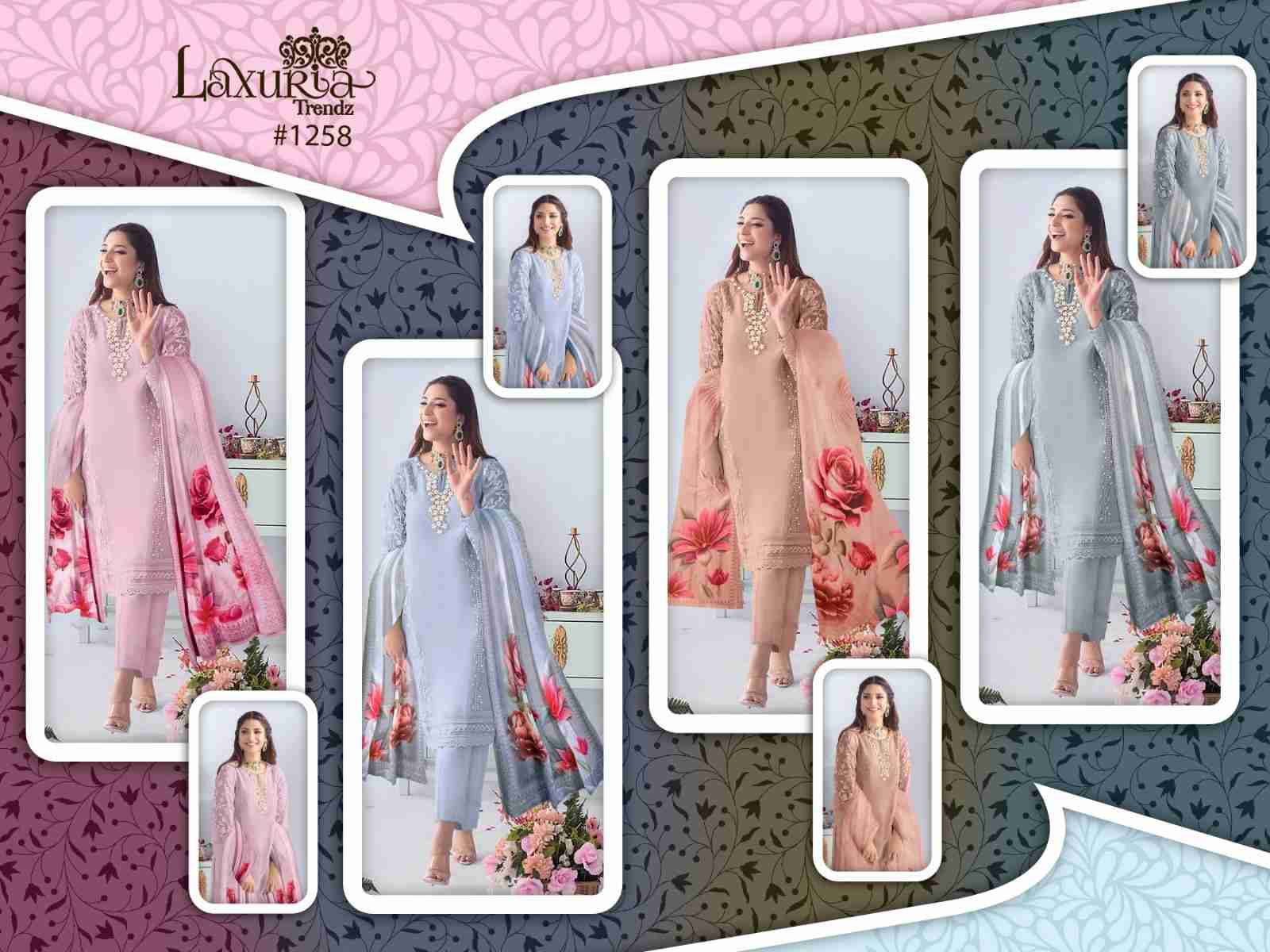 Luxuria Trendz 1258 Colours By Luxuria 1258-A To 1258-D Series Beautiful Pakistani Suits Colorful Stylish Fancy Casual Wear & Ethnic Wear Organza Embroidered Dresses At Wholesale Price
