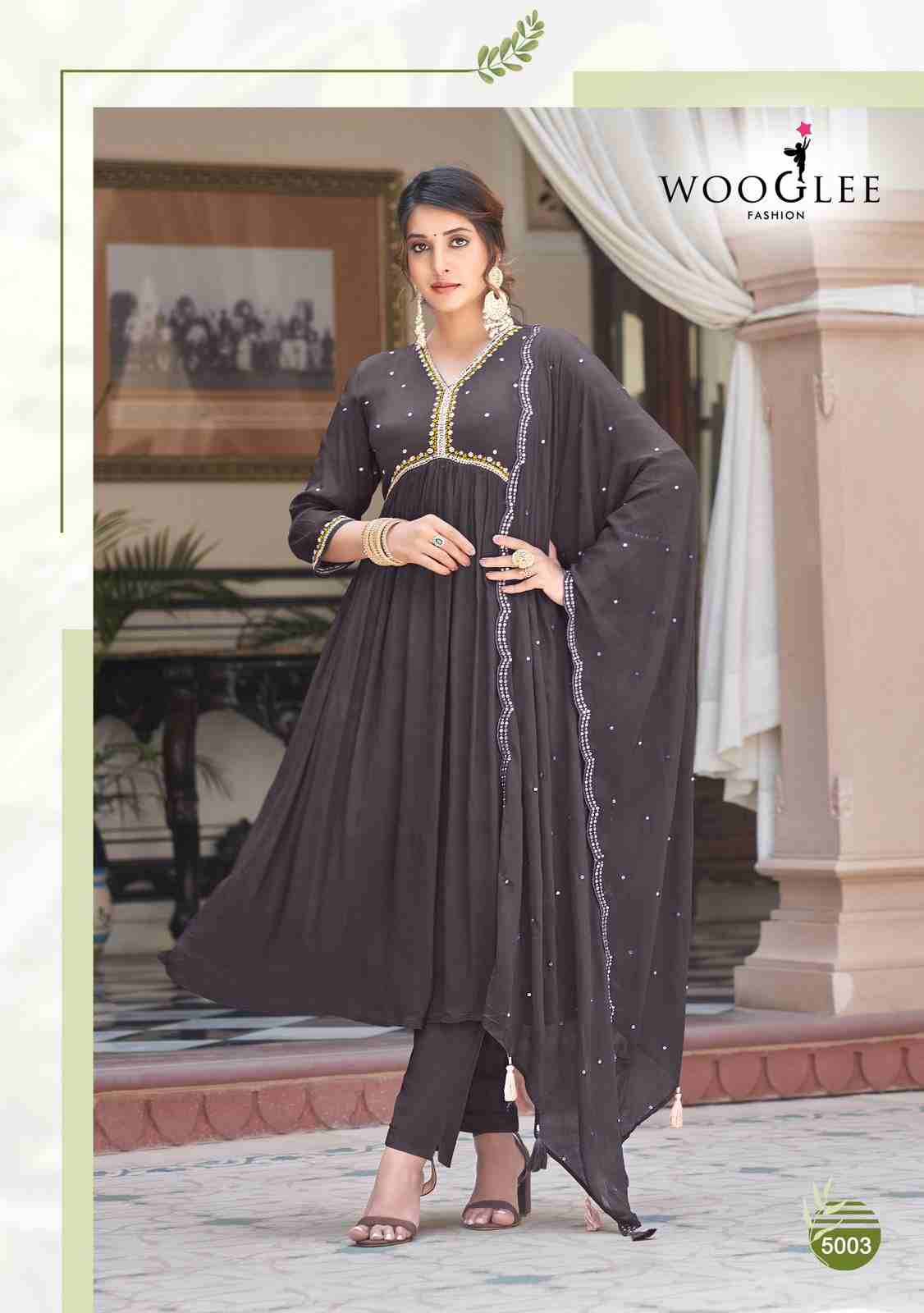 Reeva By Wooglee 5001 To 5004 Series Beautiful Stylish Festive Suits Fancy Colorful Casual Wear & Ethnic Wear & Ready To Wear Chinnon Dresses At Wholesale Price