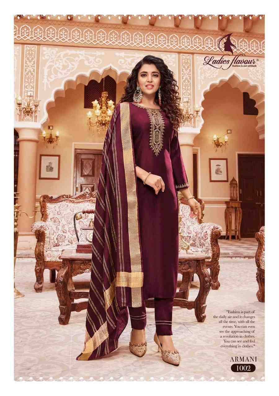 Armani By Ladies Flavour 1001 To 1006 Series Festive Suits Beautiful Fancy Colorful Stylish Party Wear & Occasional Wear Pure Viscose Dresses At Wholesale Price