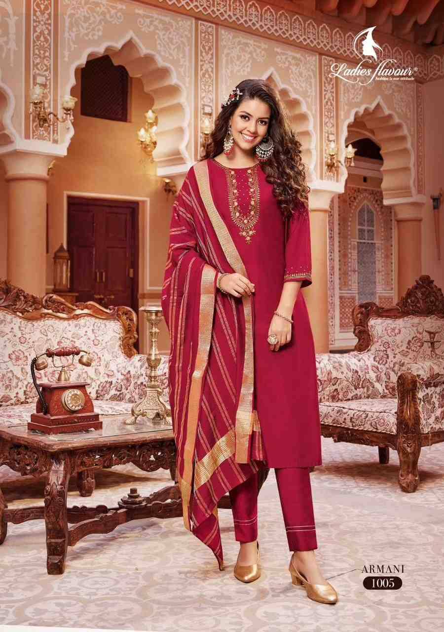 Armani By Ladies Flavour 1001 To 1006 Series Festive Suits Beautiful Fancy Colorful Stylish Party Wear & Occasional Wear Pure Viscose Dresses At Wholesale Price