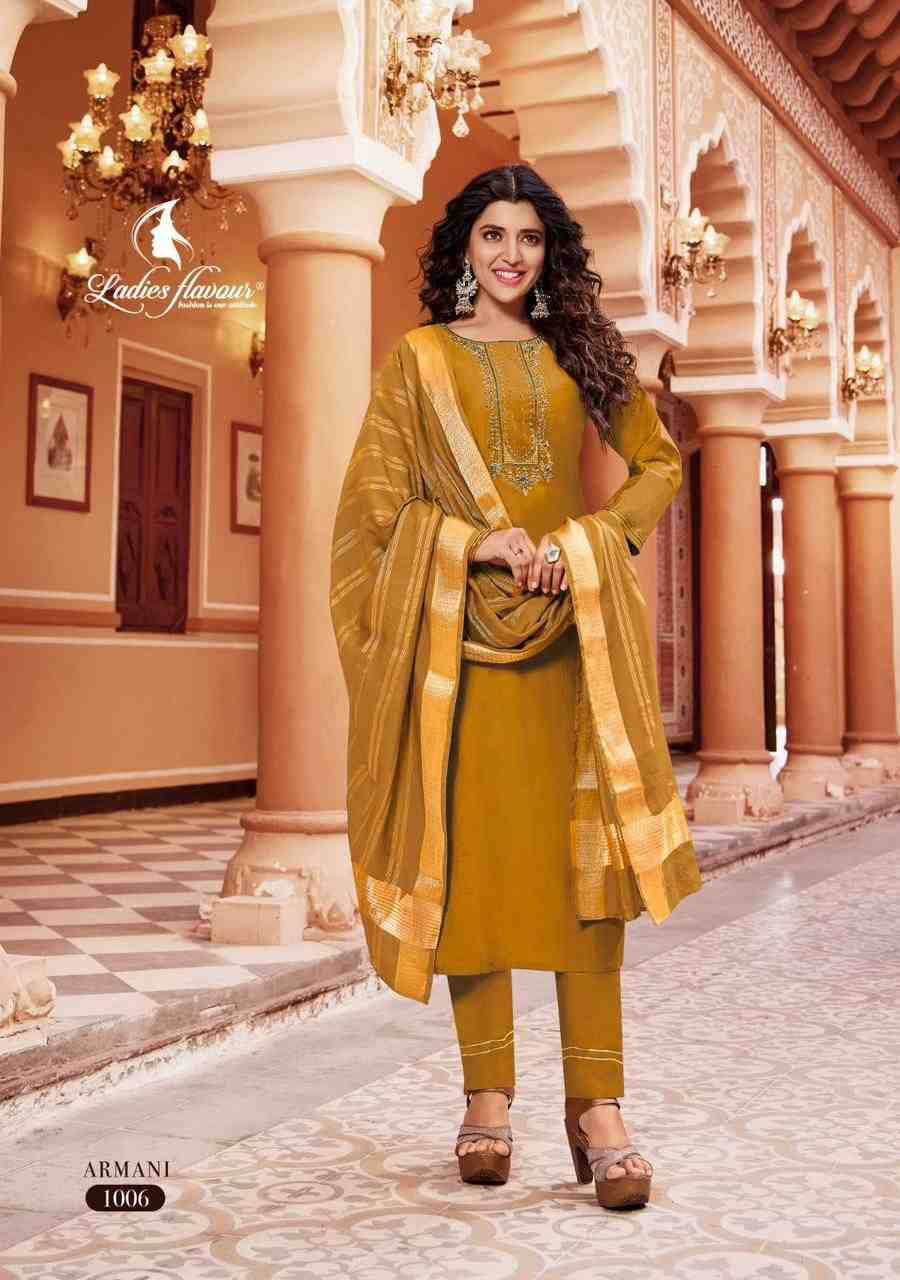 Armani By Ladies Flavour 1001 To 1006 Series Festive Suits Beautiful Fancy Colorful Stylish Party Wear & Occasional Wear Pure Viscose Dresses At Wholesale Price