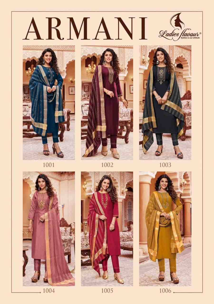 Armani By Ladies Flavour 1001 To 1006 Series Festive Suits Beautiful Fancy Colorful Stylish Party Wear & Occasional Wear Pure Viscose Dresses At Wholesale Price