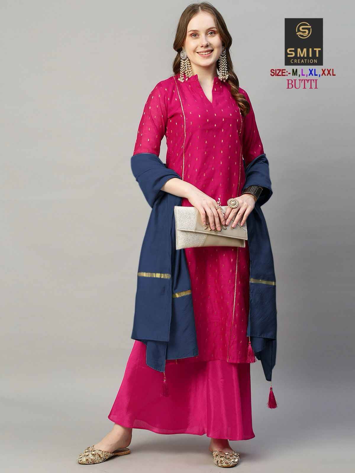 Butti By Smit Creation 1001 To 1003 Series Beautiful Stylish Suits Fancy Colorful Casual Wear & Ethnic Wear & Ready To Wear Pure Chanderi Embroidered Dresses At Wholesale Price
