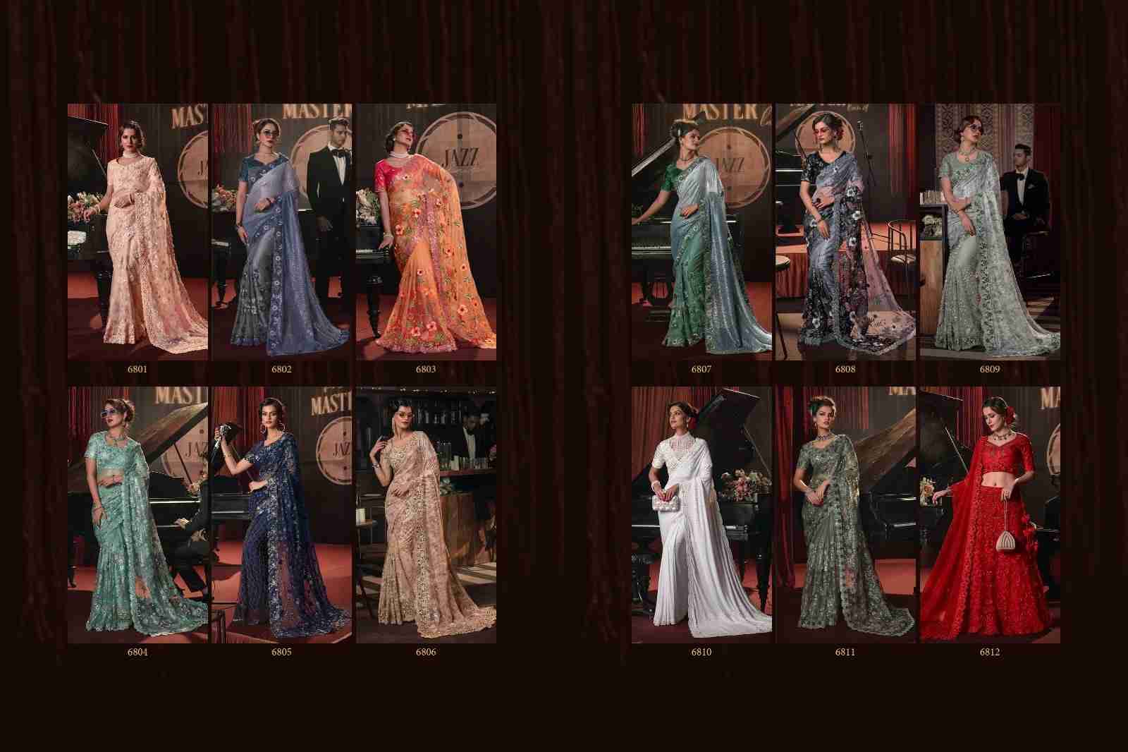 Swarovski Vol-7 By M.N. Sarees 6801 To 6812 Series Indian Traditional Wear Collection Beautiful Stylish Fancy Colorful Party Wear & Occasional Wear Organza/Net Sarees At Wholesale Price