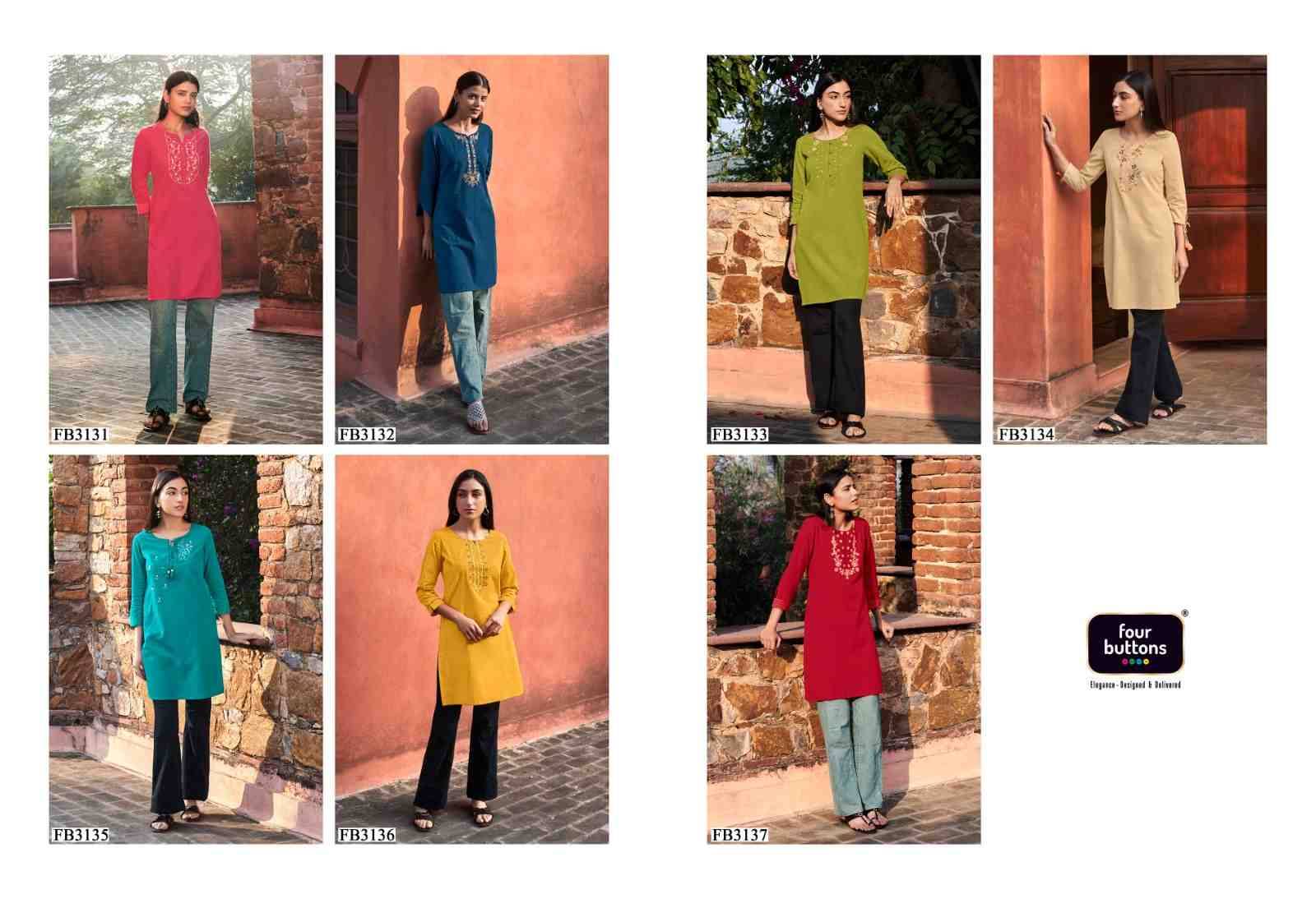 Tulip Vol-3 By Four Buttons 3131 To 3137 Series Designer Stylish Fancy Colorful Beautiful Party Wear & Ethnic Wear Collection Heavy Cotton Embroidered Kurtis At Wholesale Price