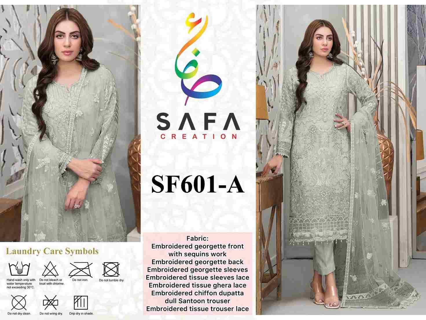 SF-601 Colours By Safa Creation 601-A To 601-D Series Beautiful Pakistani Suits Colorful Stylish Fancy Casual Wear & Ethnic Wear Faux Georgette Embroidered Dresses At Wholesale Price