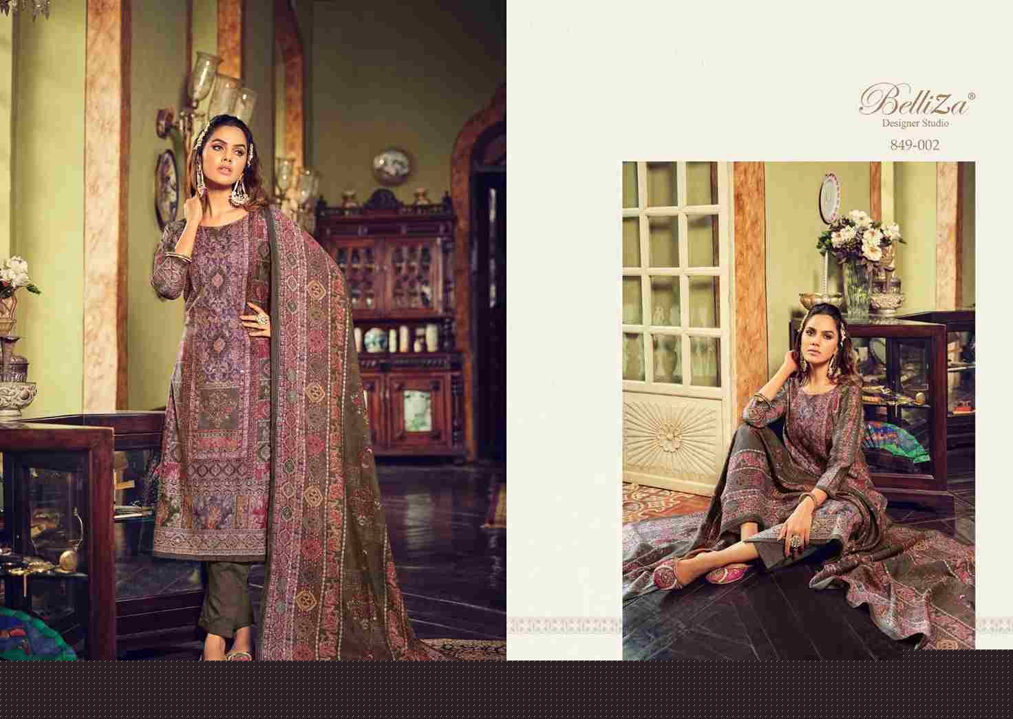 Sajda By Belliza 849-001 To 849-008 Series Festive Suits Collection Beautiful Stylish Fancy Colorful Party Wear & Occasional Wear Pure Viscose Muslin Print With Work Dresses At Wholesale Price