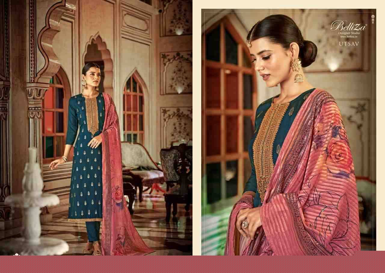 Utsav By Belliza 743-001 To 743-005 Series Beautiful Festive Suits Colorful Stylish Fancy Casual Wear & Ethnic Wear Pure Viscose Dola Jacquard Embroidered Dresses At Wholesale Price