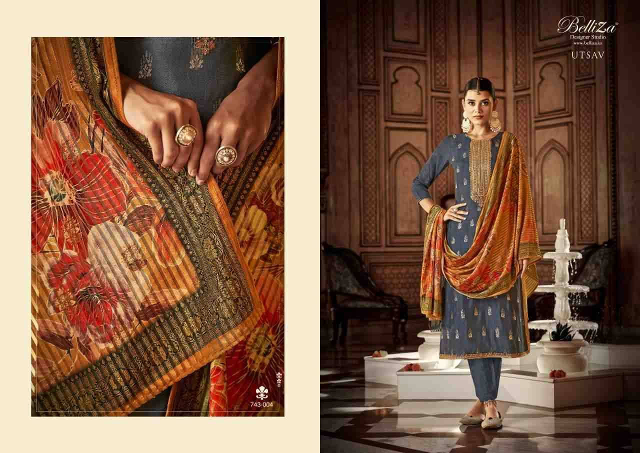 Utsav By Belliza 743-001 To 743-005 Series Beautiful Festive Suits Colorful Stylish Fancy Casual Wear & Ethnic Wear Pure Viscose Dola Jacquard Embroidered Dresses At Wholesale Price