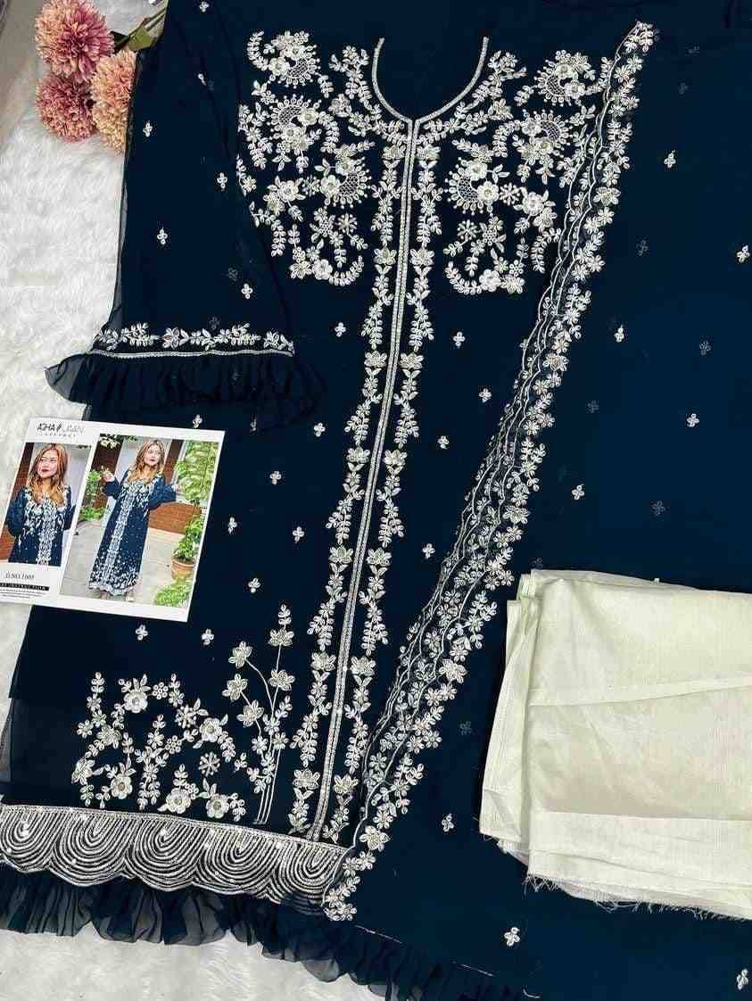 Agha Jaan Hit Design 1005 By Fashid Wholesale Pakistani Suits Beautiful Fancy Colorful Stylish Party Wear & Occasional Wear Heavy Georgette With Embroidery Dresses At Wholesale Price
