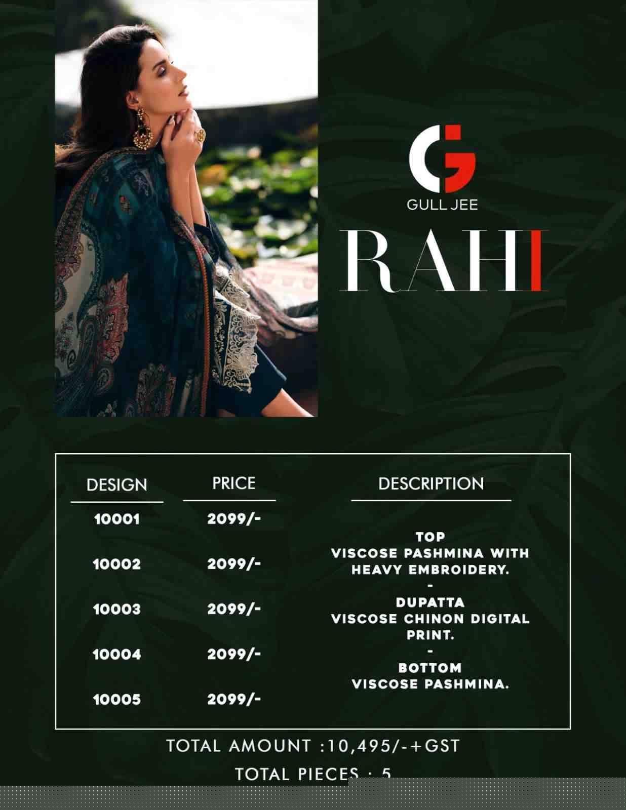Rahi By Gull Jee 10001 To 10005 Series Beautiful Pakistani Suits Colorful Stylish Fancy Casual Wear & Ethnic Wear Viscose Pashmina Embroidered Dresses At Wholesale Price
