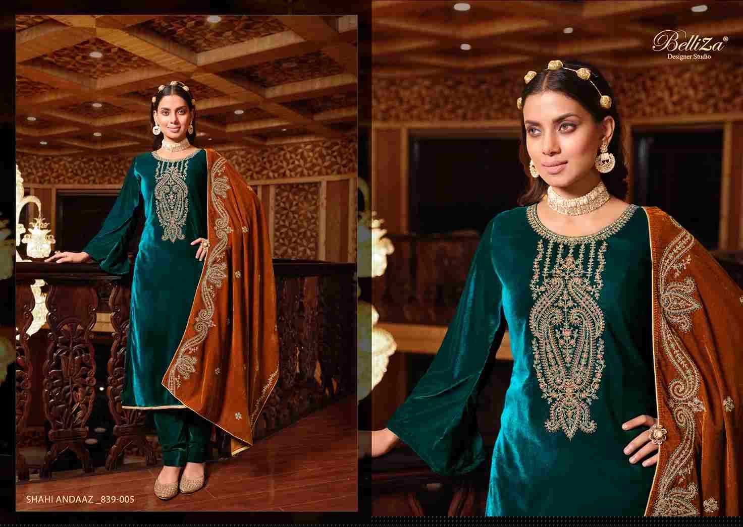 Shahi Andaaz By Belliza 839-001 To 839-006 Series Beautiful Festive Suits Colorful Stylish Fancy Casual Wear & Ethnic Wear Pure Velvet Dresses At Wholesale Price