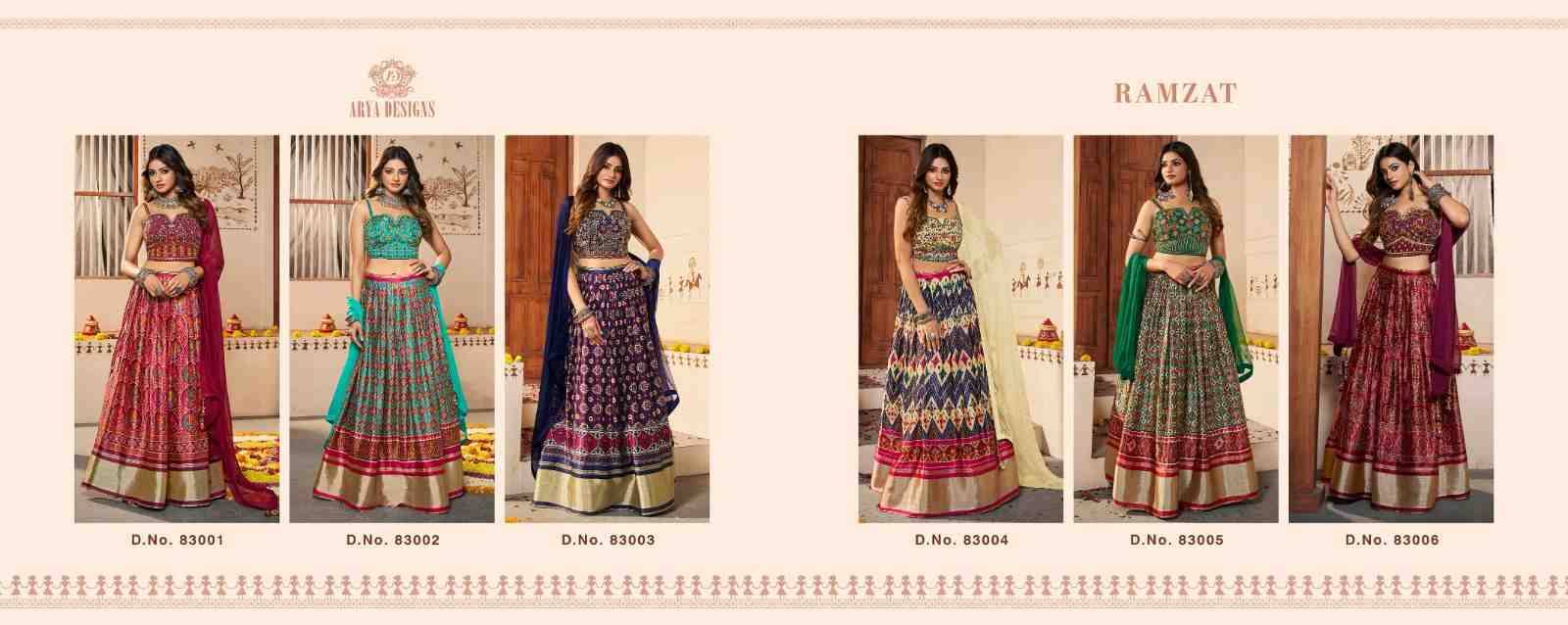 Ramzat By Arya Designs 83001 To 83006 Series Bridal Wear Collection Beautiful Stylish Colorful Fancy Party Wear & Occasional Wear Silk Lehengas At Wholesale Price