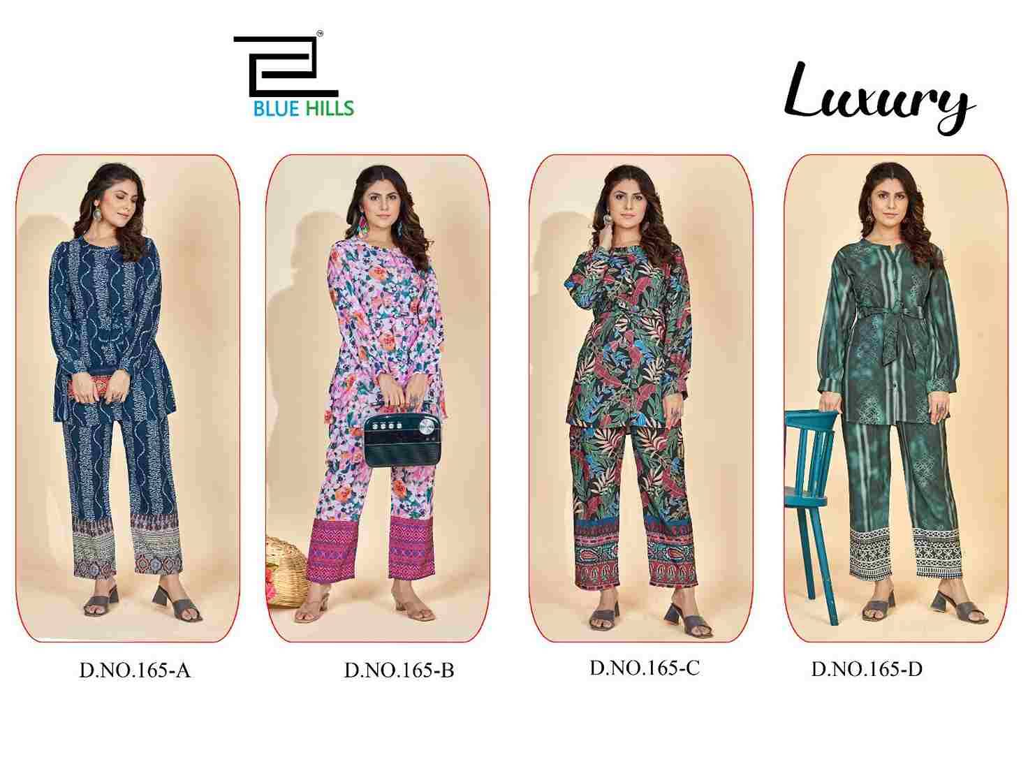 Luxury By Blue Hills 165-A To 165-D Series Designer Stylish Fancy Colorful Beautiful Party Wear & Ethnic Wear Collection Rayon Print Co-Ord At Wholesale Price