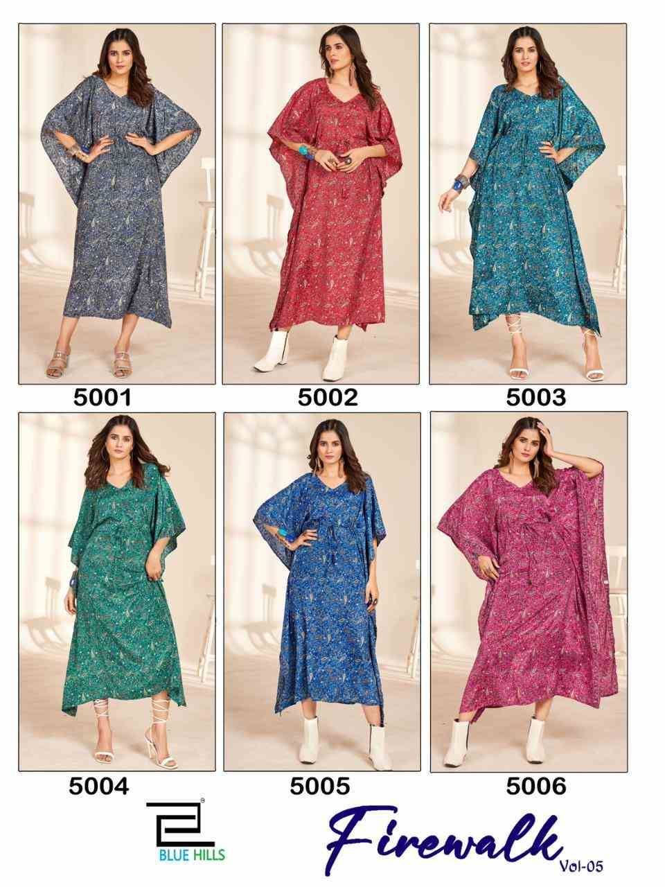 Firewalk Vol-5 By Blue Hills 5001 To 5006 Series Designer Stylish Fancy Colorful Beautiful Party Wear & Ethnic Wear Collection Heavy Crepe Print Kaftan At Wholesale Price