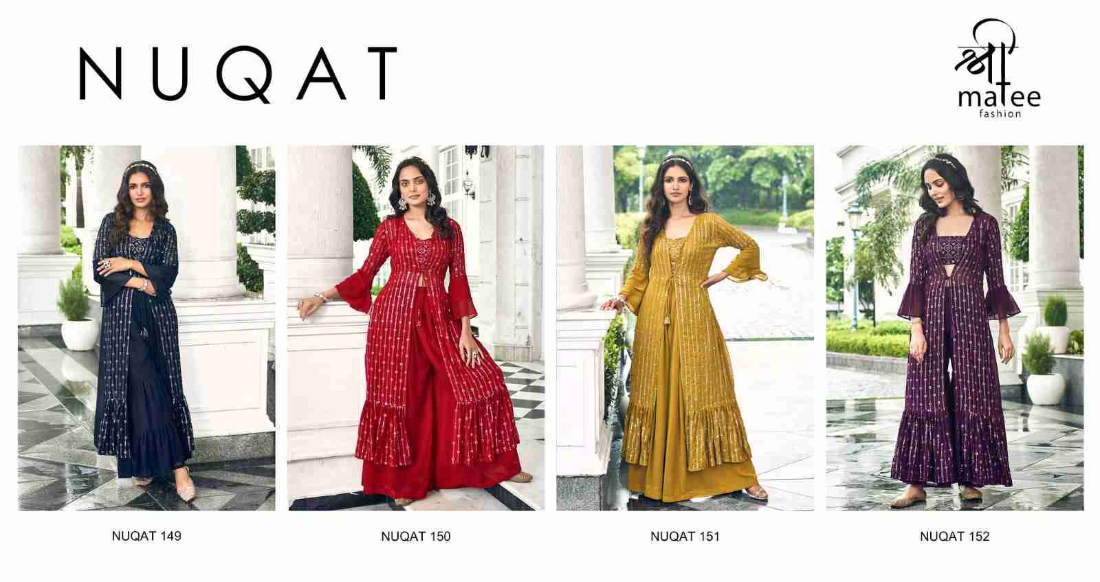 Nuqat By Shree Matee Fashion 149 To 152 Series Beautiful Stylish Fancy Colorful Casual Wear & Ethnic Wear Pure Faux Georgette Tops With Palazzo At Wholesale Price