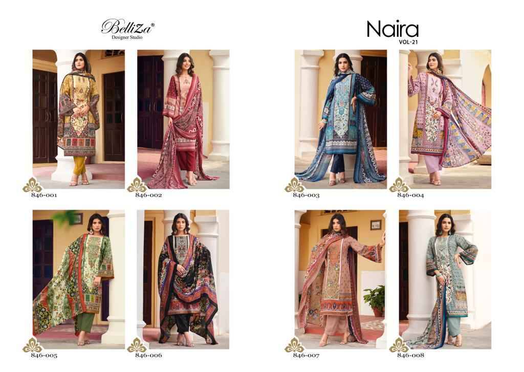 Naira Vol-21 By Belliza 846-001 To 846-008 Series Beautiful Festive Suits Colorful Stylish Fancy Casual Wear & Ethnic Wear Pure Cotton Digital Print Dresses At Wholesale Price