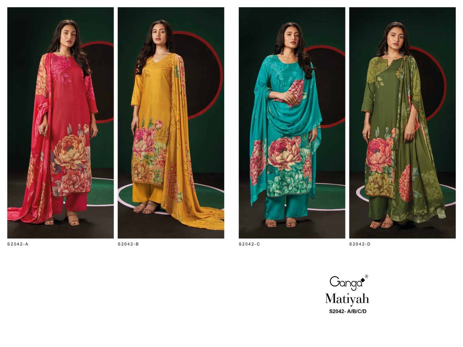 Matiyah-2042 By Ganga Fashion 2042-A To 2042-D Series Beautiful Festive Suits Colorful Stylish Fancy Casual Wear & Ethnic Wear Pure Pashmina Digital Print Dresses At Wholesale Price