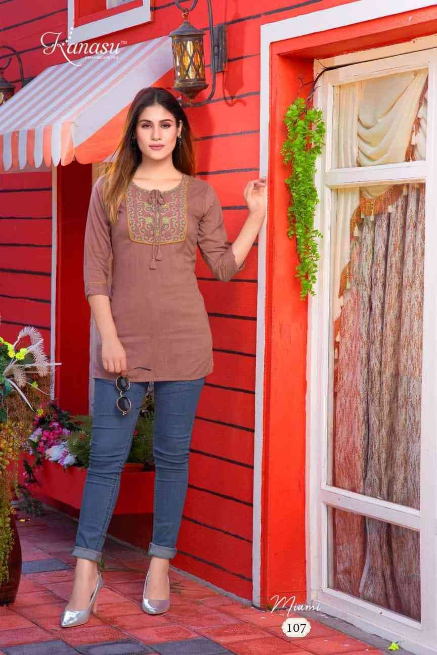 Miami By Kanasu 101 To 108 Series Designer Stylish Fancy Colorful Beautiful Party Wear & Ethnic Wear Collection Rayon Embroidery Tops At Wholesale Price