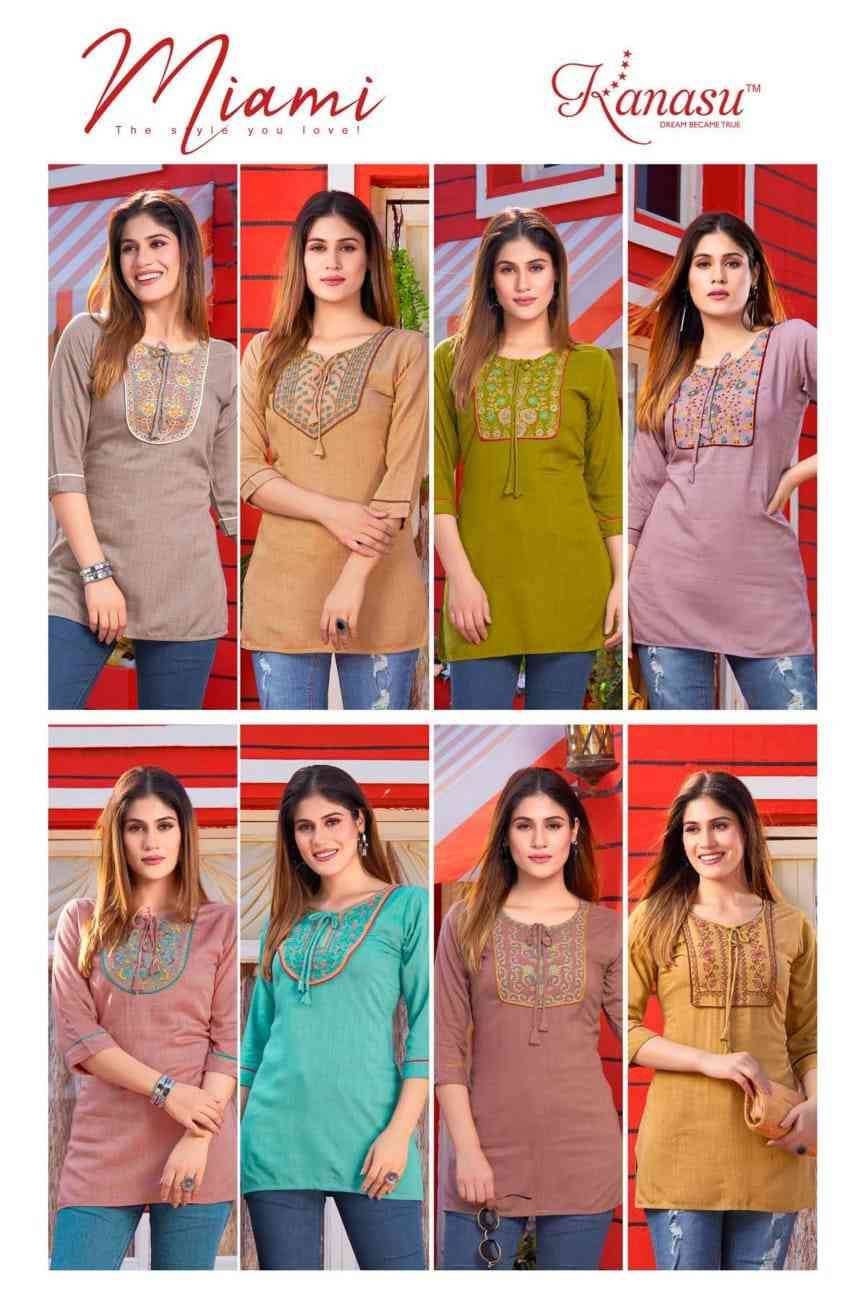 Miami By Kanasu 101 To 108 Series Designer Stylish Fancy Colorful Beautiful Party Wear & Ethnic Wear Collection Rayon Embroidery Tops At Wholesale Price