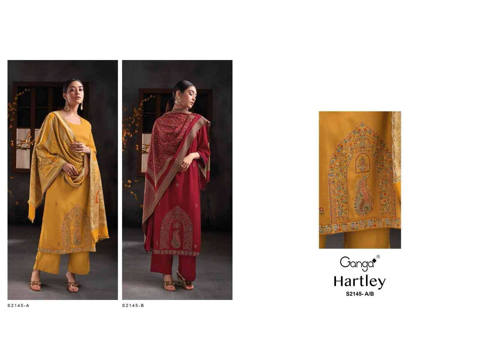 Hartley-2145 By Ganga Fashion 2145-A To 2145-B Series Beautiful Festive Suits Colorful Stylish Fancy Casual Wear & Ethnic Wear Pure Pashmina Embroidered Dresses At Wholesale Price