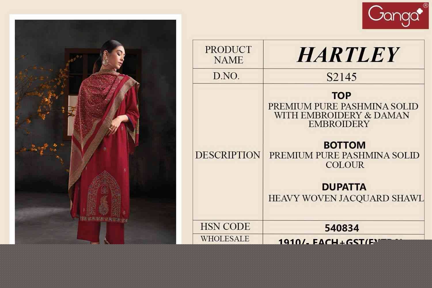 Hartley-2145 By Ganga Fashion 2145-A To 2145-B Series Beautiful Festive Suits Colorful Stylish Fancy Casual Wear & Ethnic Wear Pure Pashmina Embroidered Dresses At Wholesale Price