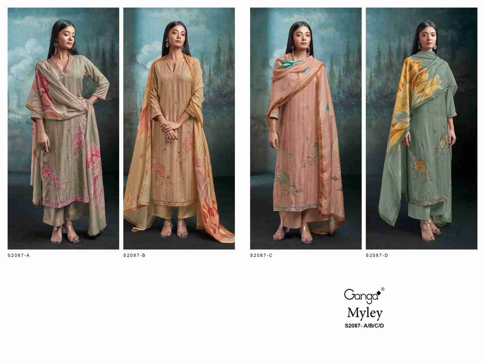 Myley-2087 By Ganga Fashion 2087-A To 2087-D Series Beautiful Festive Suits Colorful Stylish Fancy Casual Wear & Ethnic Wear Pure Pashmina Embroidered Dresses At Wholesale Price