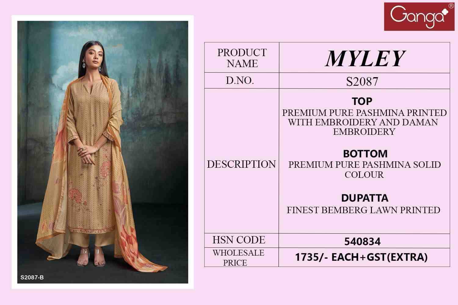 Myley-2087 By Ganga Fashion 2087-A To 2087-D Series Beautiful Festive Suits Colorful Stylish Fancy Casual Wear & Ethnic Wear Pure Pashmina Embroidered Dresses At Wholesale Price