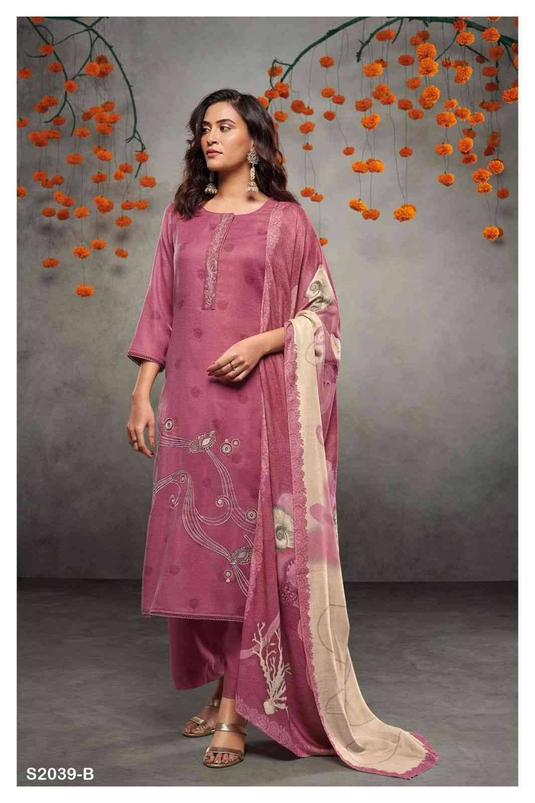 Dimity-2039 By Ganga Fashion 2039-A To 2039-D Series Beautiful Festive Suits Colorful Stylish Fancy Casual Wear & Ethnic Wear Pure Pashmina Embroidered Dresses At Wholesale Price