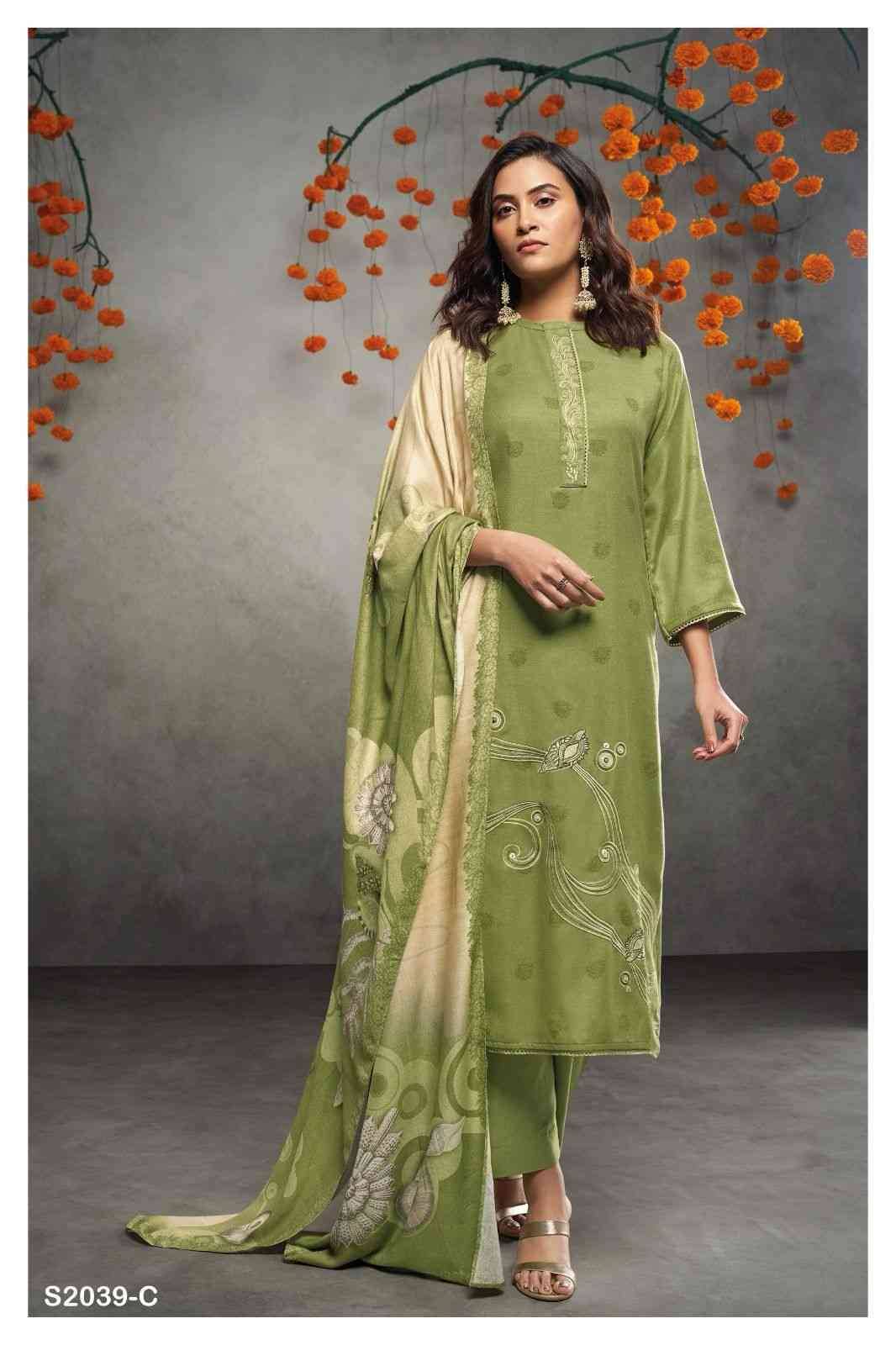 Dimity-2039 By Ganga Fashion 2039-A To 2039-D Series Beautiful Festive Suits Colorful Stylish Fancy Casual Wear & Ethnic Wear Pure Pashmina Embroidered Dresses At Wholesale Price