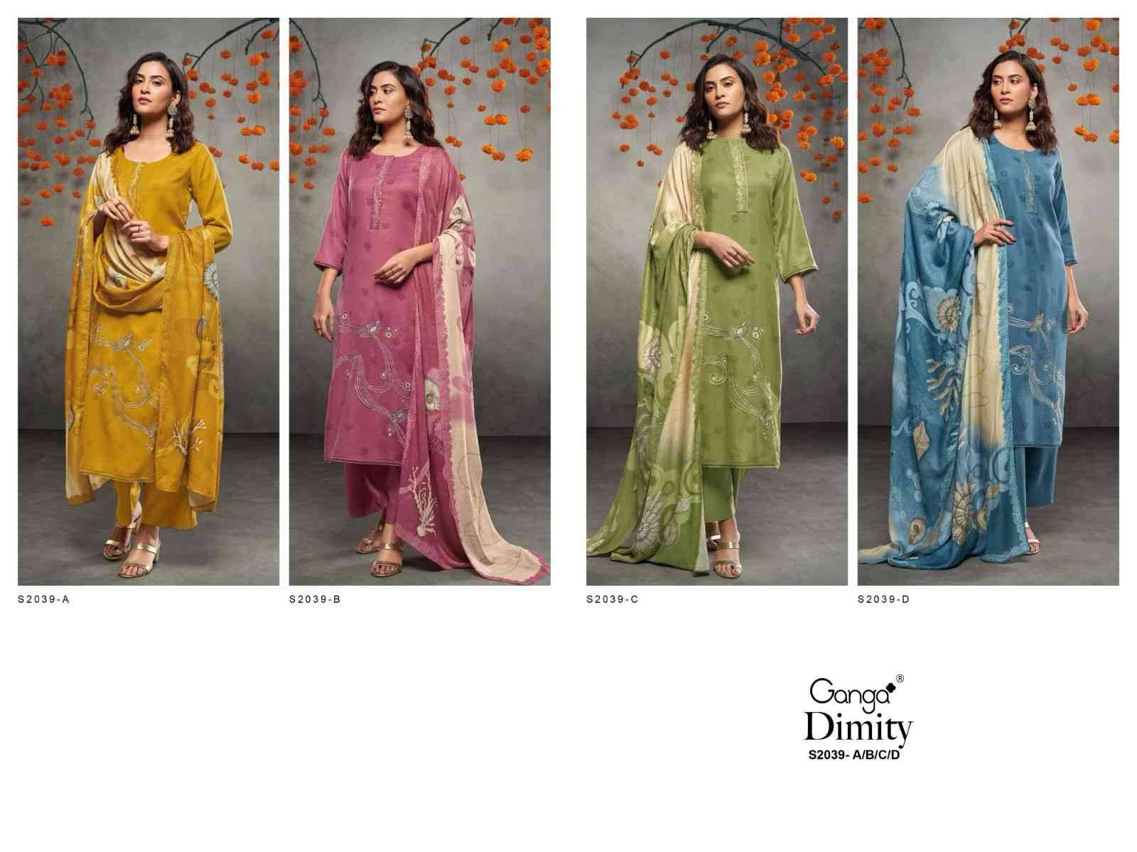 Dimity-2039 By Ganga Fashion 2039-A To 2039-D Series Beautiful Festive Suits Colorful Stylish Fancy Casual Wear & Ethnic Wear Pure Pashmina Embroidered Dresses At Wholesale Price
