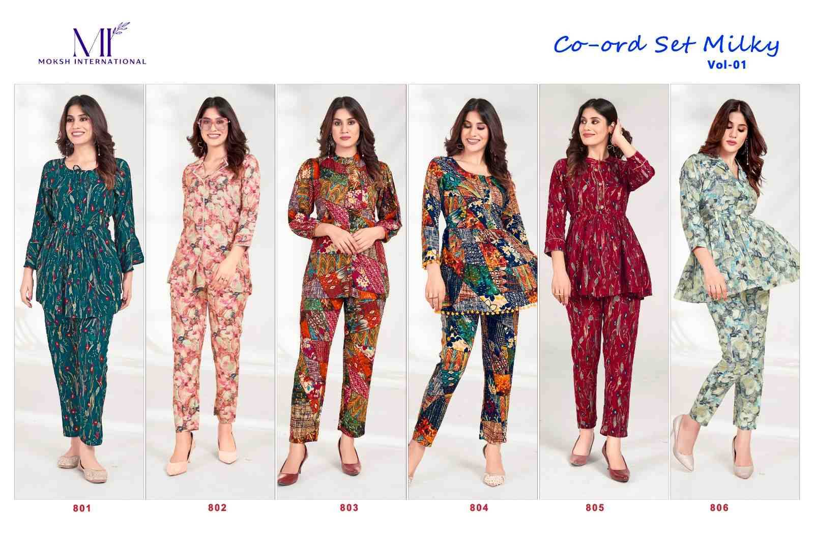 Co-Ord Set Milky Vol-1 By Moskh International 801 To 806 Series Designer Stylish Fancy Colorful Beautiful Party Wear & Ethnic Wear Collection Premium Rayon Co-Ord At Wholesale Price