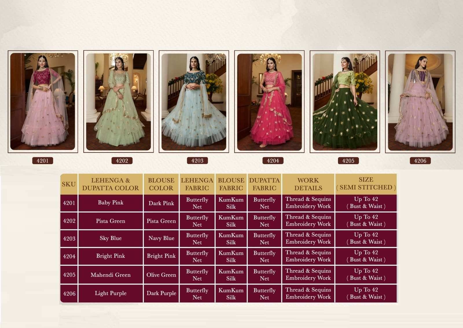 Riyasat By Aahvan 4201 To 4206 Series Beautiful Colorful Fancy Wedding Collection Occasional Wear & Party Wear Net Lehengas At Wholesale Price