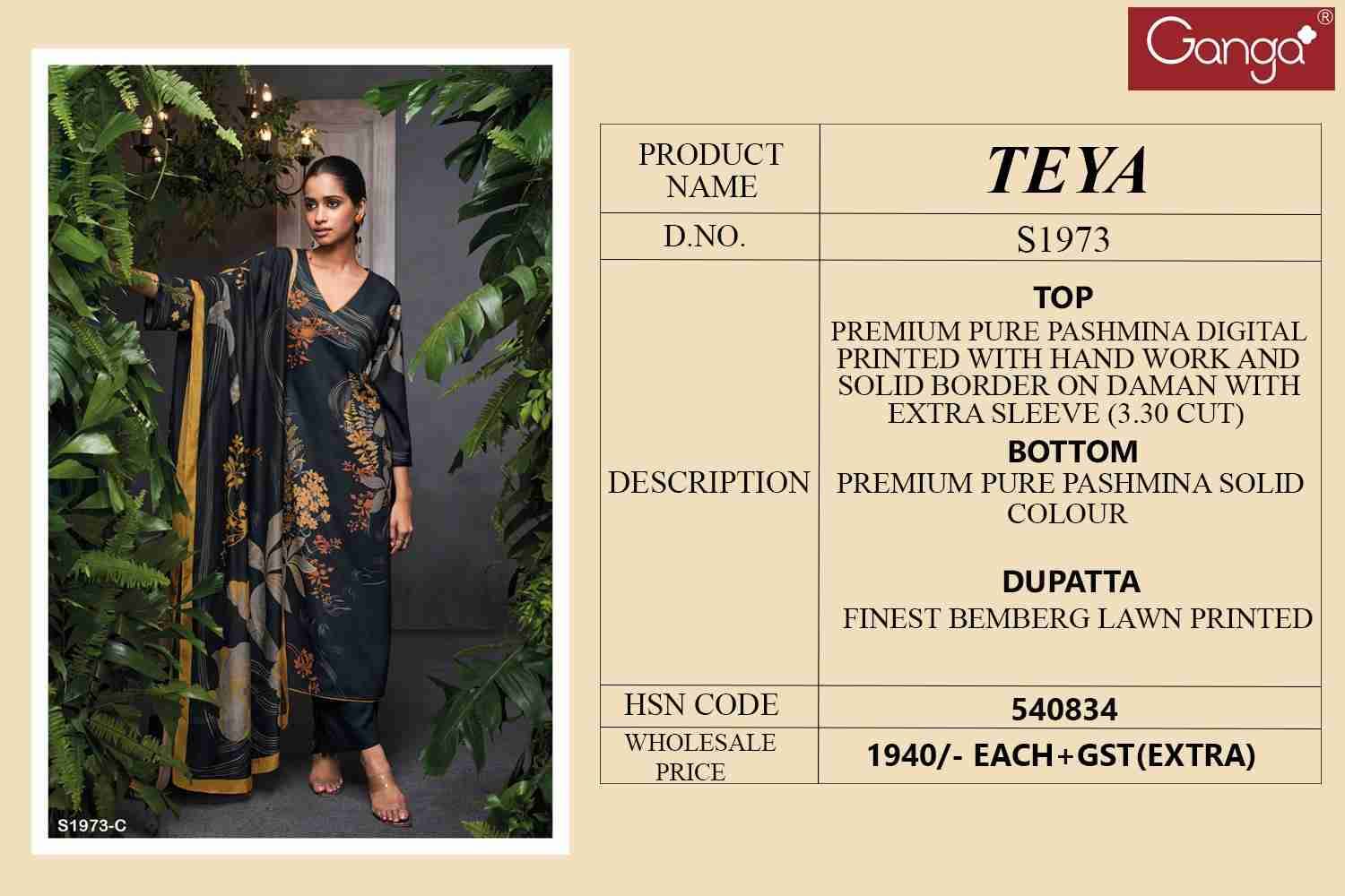 Teya-1973 By Ganga Fashion 1973-A To 1973-D Series Beautiful Festive Suits Colorful Stylish Fancy Casual Wear & Ethnic Wear Pure Pashmina Embroidered Dresses At Wholesale Price