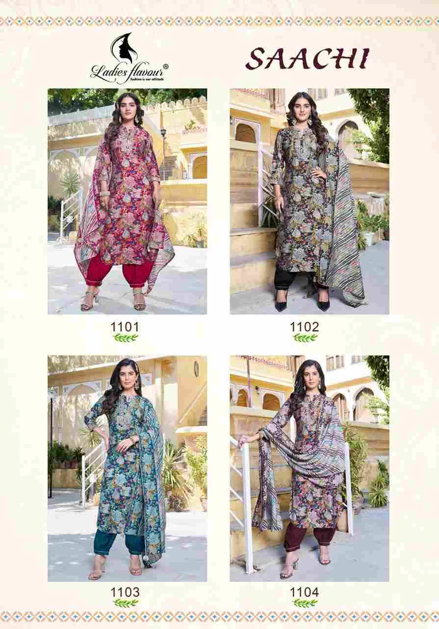 Saachi By Ladies Flavour 1101 To 1104 Series Beautiful Suits Colorful Stylish Fancy Casual Wear & Ethnic Wear Chanderi Print Dresses At Wholesale Price