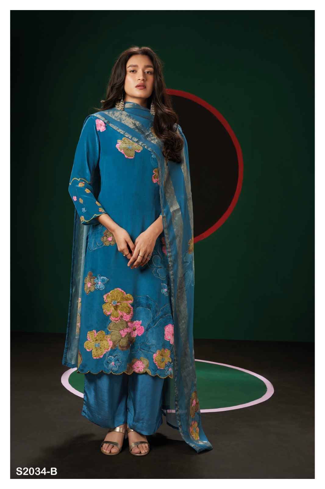 Delta-2034 By Ganga Fashion 2034-A To 2034-D Series Beautiful Festive Suits Colorful Stylish Fancy Casual Wear & Ethnic Wear Pure Silk Embroidered Dresses At Wholesale Price