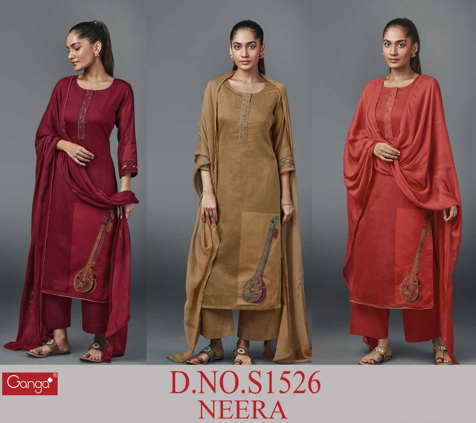 Neera-1526 By Ganga Fashion 1526-A To 1526-C Series Beautiful Festive Suits Colorful Stylish Fancy Casual Wear & Ethnic Wear Silk Jacquard Embroidered Dresses At Wholesale Price