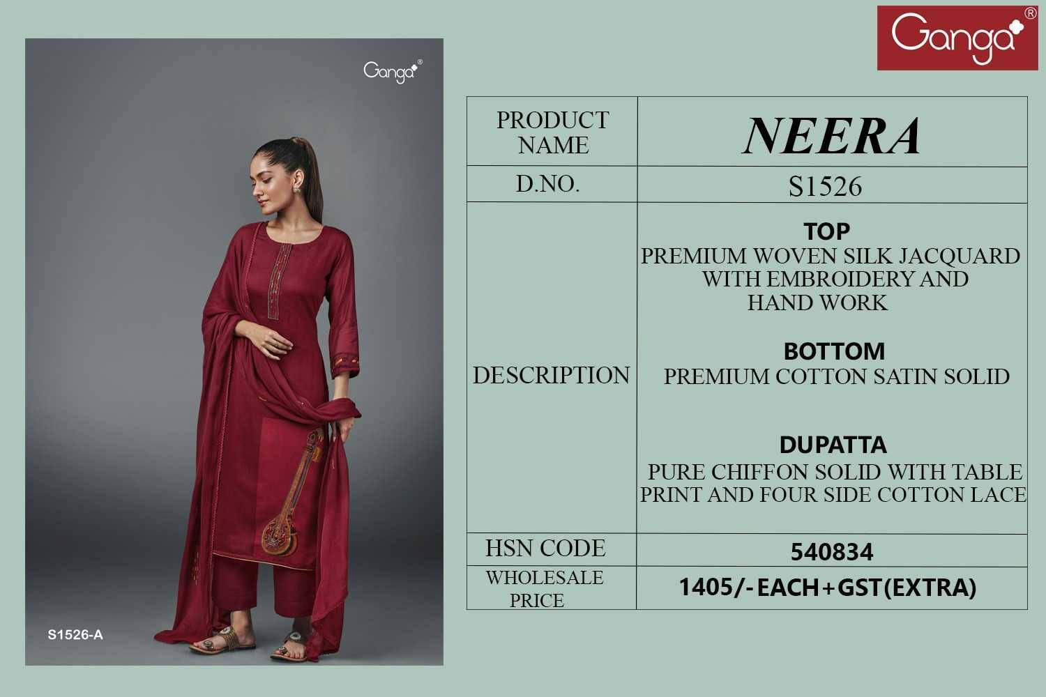 Neera-1526 By Ganga Fashion 1526-A To 1526-C Series Beautiful Festive Suits Colorful Stylish Fancy Casual Wear & Ethnic Wear Silk Jacquard Embroidered Dresses At Wholesale Price