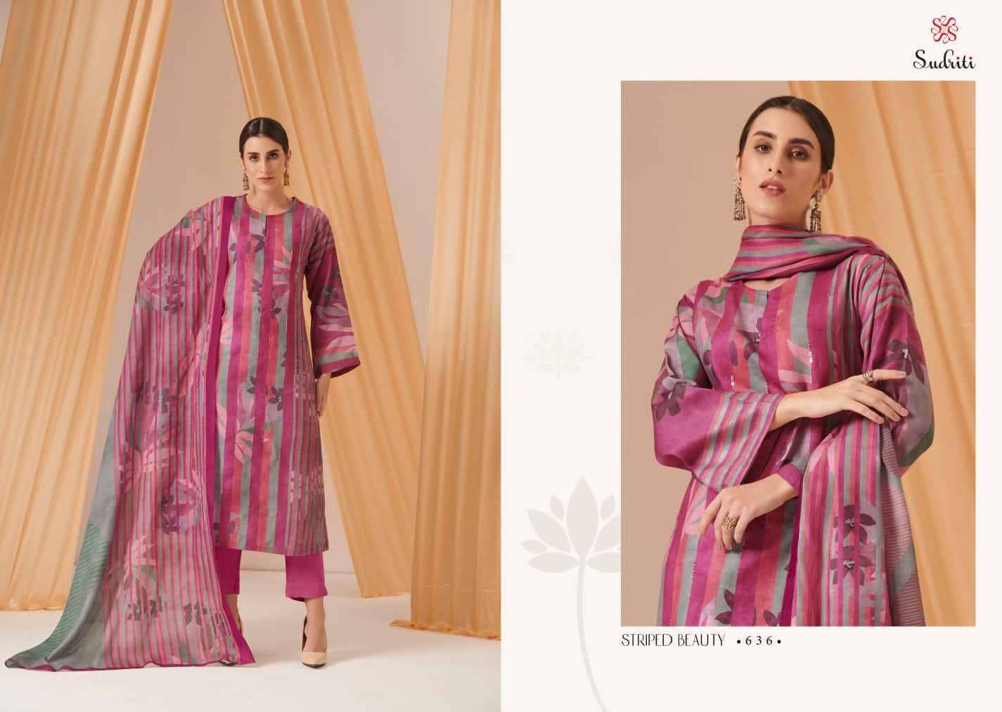 Striped Beauty By Sudriti Beautiful Stylish Festive Suits Fancy Colorful Casual Wear & Ethnic Wear & Ready To Wear Pashmia Twill Digital Print Dresses At Wholesale Price