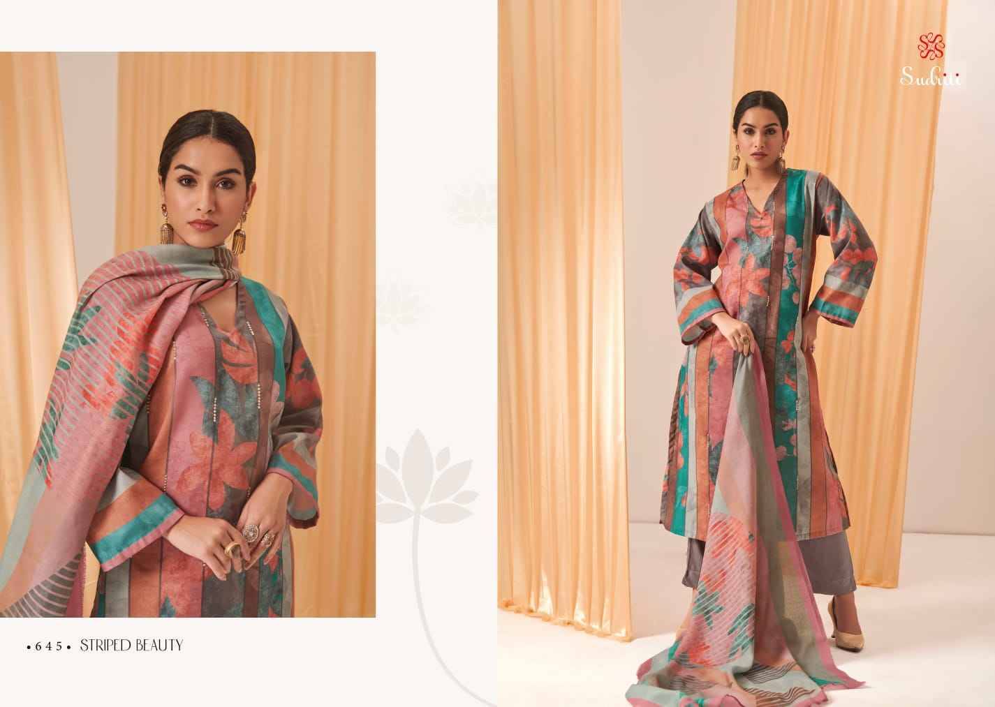 Striped Beauty By Sudriti Beautiful Stylish Festive Suits Fancy Colorful Casual Wear & Ethnic Wear & Ready To Wear Pashmia Twill Digital Print Dresses At Wholesale Price