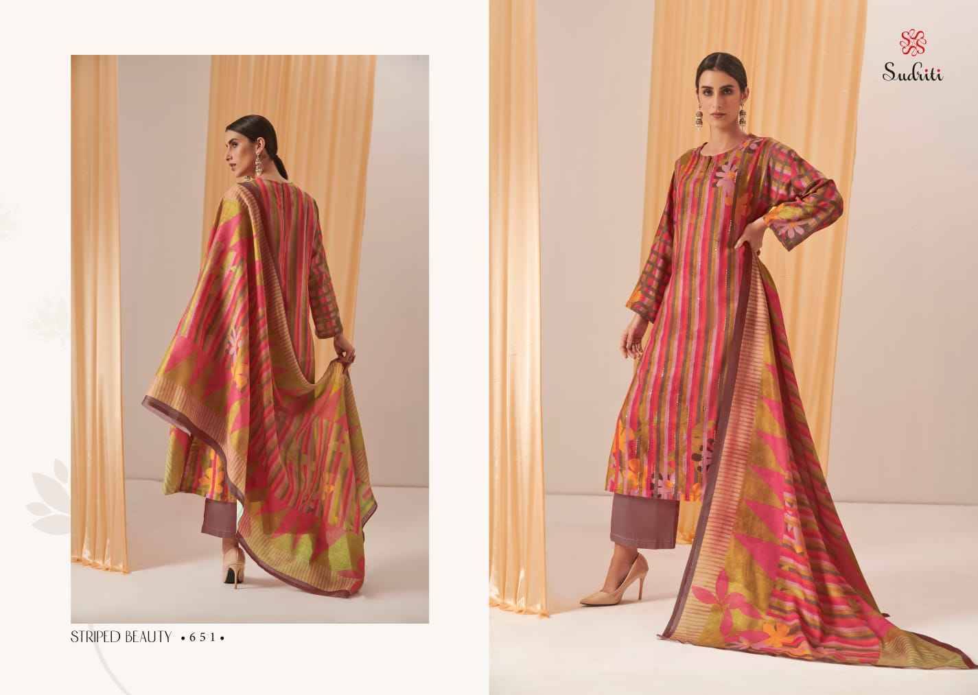Striped Beauty By Sudriti Beautiful Stylish Festive Suits Fancy Colorful Casual Wear & Ethnic Wear & Ready To Wear Pashmia Twill Digital Print Dresses At Wholesale Price