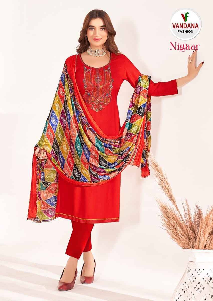 Nigaar Vol-1 By Vandana 1001 To 1008 Series Beautiful Festive Suits Stylish Fancy Colorful Party Wear & Occasional Wear Rayon Slub Dresses At Wholesale Price