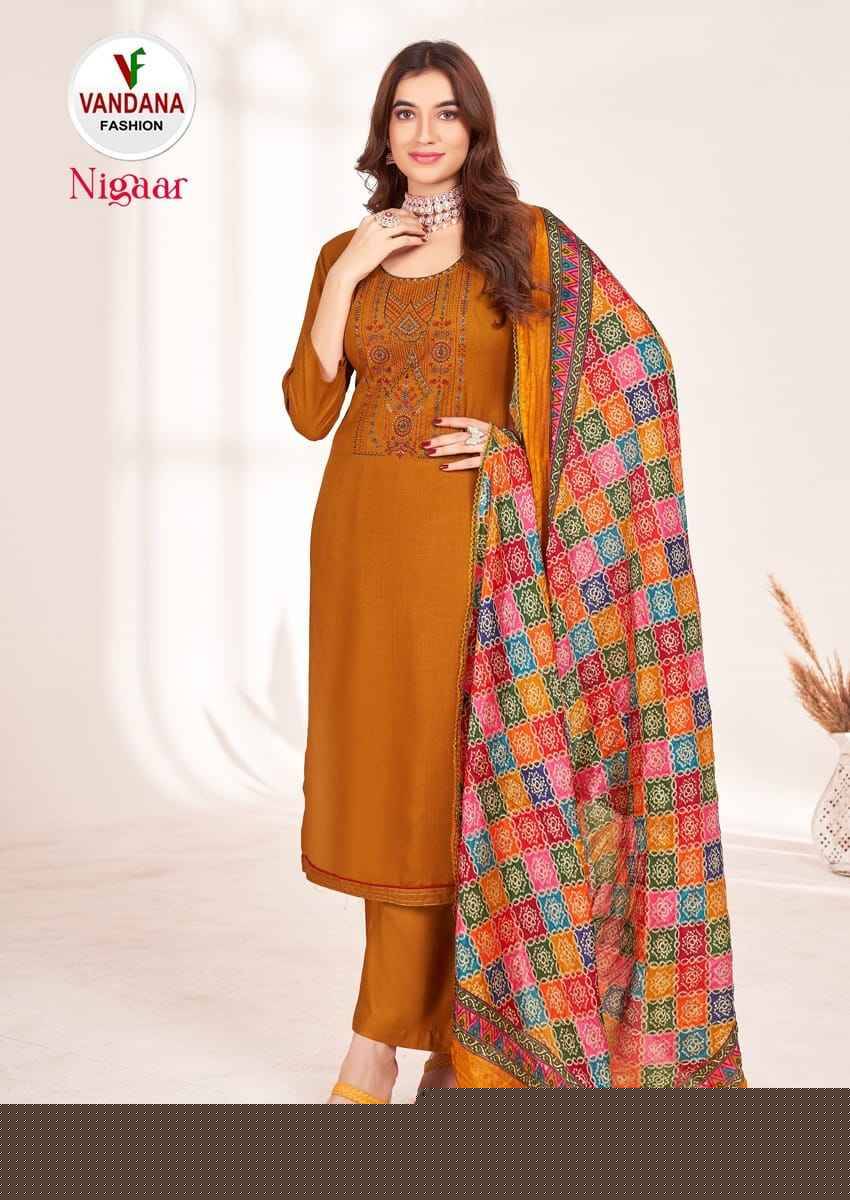 Nigaar Vol-1 By Vandana 1001 To 1008 Series Beautiful Festive Suits Stylish Fancy Colorful Party Wear & Occasional Wear Rayon Slub Dresses At Wholesale Price