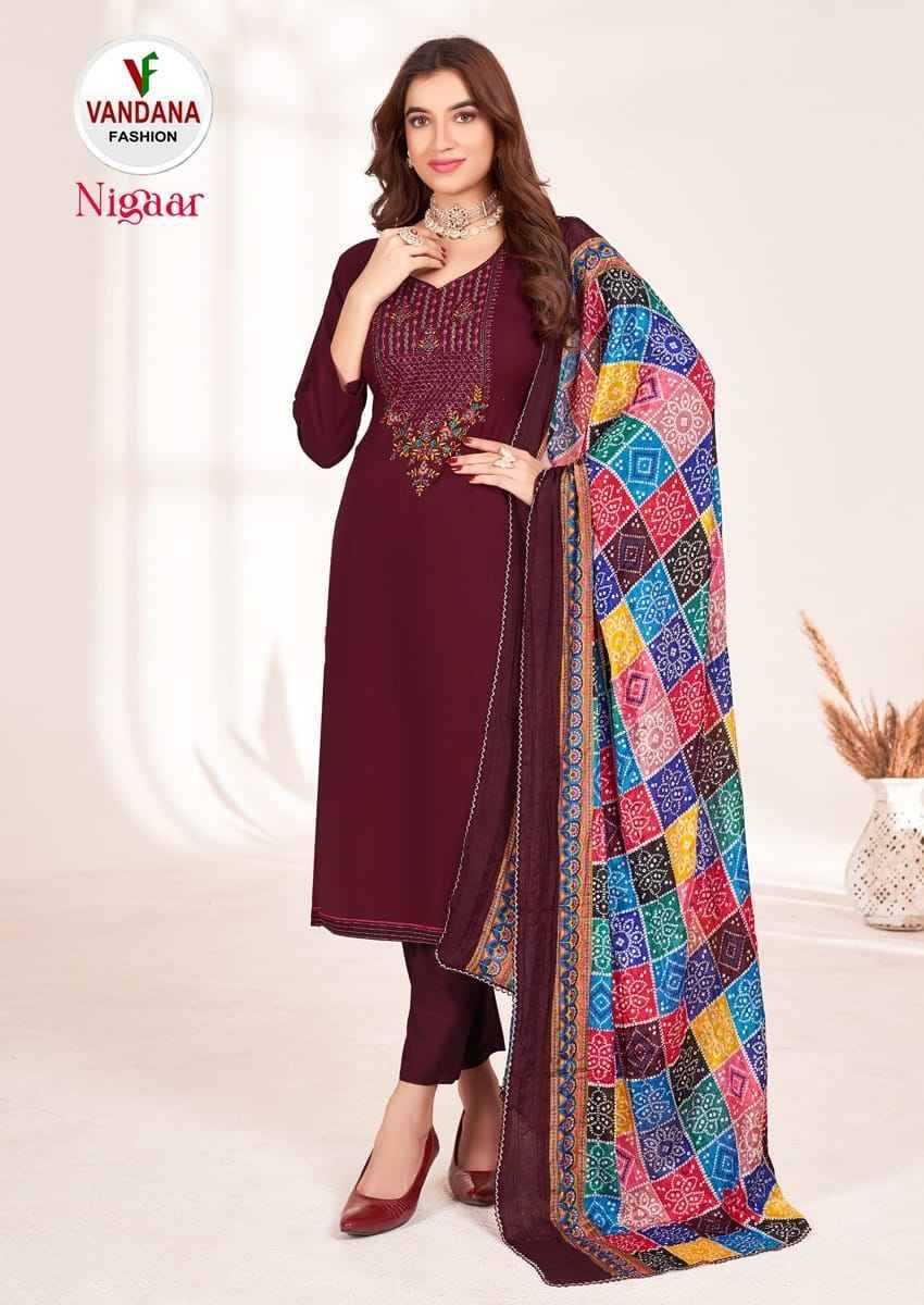 Nigaar Vol-1 By Vandana 1001 To 1008 Series Beautiful Festive Suits Stylish Fancy Colorful Party Wear & Occasional Wear Rayon Slub Dresses At Wholesale Price